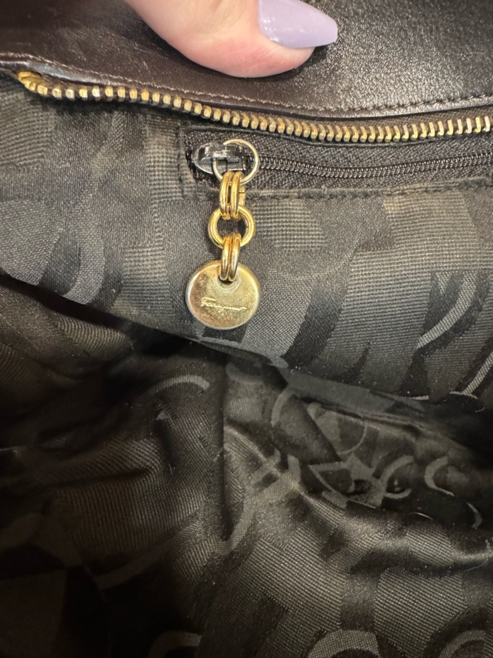 Tiered Brown Grosgain Ribbon Shoulder Bag with gold Chain links- AU-21 Series - Picture 9 of 10